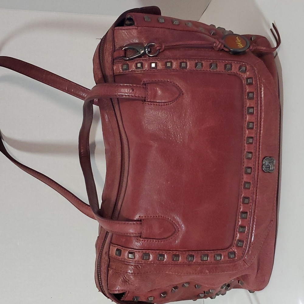 Elliott Lucca Red Studded Leather Satchel